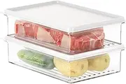 [Toski] Cold Meat Boxes for Refrigerator, Strong Seal, Pack of 2 Cold Food Containers with Lid, Stackable, Cold Meat Box for Pantry, Kitchen, Drawer, Fridge Organiser Set, BPA-Free