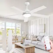 52 Inch Ceiling Fans, White Ceiling Fan with Light and Remote, Modern LED High C