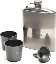 TOAKS Titanium Alcohol Flat Flask Set – 200ml Flask with 2 Shot Glasses and Funnel, Ultralight and Durable for Backpacking and Camping