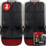 Royal Rascals Car Seat Protectors for Child Seats, Padded Car Seat Covers with Headrest Fastener, Car Seat Cover with Organiser Pockets & Liners, Universal Seat Covers for Cars, Black & Red, 2 Pack