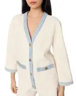 Maje Denim Trim Long Cardigan