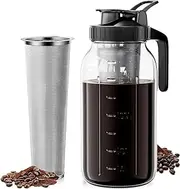 DATOUPINGQI 64oz Cold Brew Coffee Maker with Stainless Steel Mesh Filter,Mason Jar Pitcher, Iced Coffee Maker,Cold Brewer Coffee Machine with Mesh Filter Removable Ice Glass,Iced Tea & Coffee