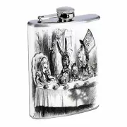 Alice Mad Tea D32 8oz Flask Stainless Steel Black and White