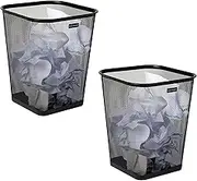 Mind Reader Mesh Trash Can, Waste Paper Basket, Square, Office, Metal Mesh, 9.75" L x 9.75" W x 12.25" H, Set of 2, Black