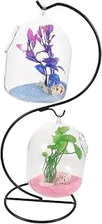 Generic 1 Set Hanging Glass Fish Tank Fish Bowl Betta Fish Tank Small Fish Tank Fish Tank Stand Aquarium with Stand Desktop Aquarium Fish Tank for Table Small Aquarium Desk Fish Tank Iron