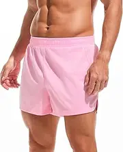 [Amy Coulee] Mens Mesh Athletic Shorts 3" Workout Gym Quick Dry Running Shorts with Drawstring, Pink, Medium