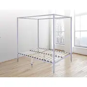4 Four Poster Double Bed Frame Bedroom Furniture - Cream