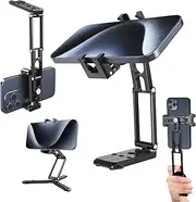 NEEWER Phone Tripod Mount with Cold Shoes & 1/4" 3/8" Holes, All Metal Multi Angle & Height Adjustable Tri Fold Desk Tripod with 3 Split Legs, Handheld Phone Grip Compatible with iPhone Samsung, SP-04