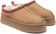 [UGG AUZLAND SHEEPSKIN] Chestnut Platform Slipper for Women,Sheepskin Slippers Warm Non-Slip Comfort Platform Slipper