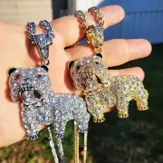 Iced Gold Silver Plated Bulldog Puppy Cubic Zirconia Pendant & 6mm Cuban Chain