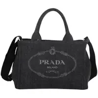 在飛比找PChome24h購物優惠-PRADA Canvas 徽標印花單寧帆布手提/斜背托特包(