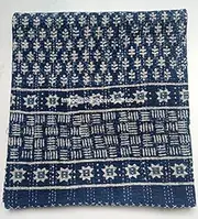 Blue Indigo Print Cotton Handmade Handblock Quilted Blanket Indian Cottodspread Kantha Indigo Print Beork Bohemian Bed Decor Block Throw Blanket Twin/King/Queen (Queen/King 90X108 inches)