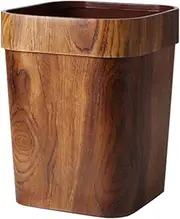 Wastebasket Trash Can Vintage Rustic Plastic Garbage Bin Container Farmhouse Decorative Siimulation Wooden Trash Can for Home Office (Color : Coffee)