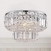 BESTIER Modern Chrome Crystal Flush Mount Chandelier Lighting LED Ceiling Light Fixture Lamp for Dining Room Bathroom Bedroom Livingroom 4 G9 Bulbs Required Diameter 33 cm x Height 24 cm