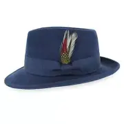 Belfry Gangster 100% Wool Stain Resistant Crushable Dress Fedora X-Large Navy