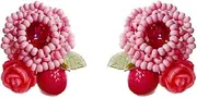 [RYEPOLNIX] Handmade Earrings 3D Pink Rose Beaded Stud Earrings Summer Beach Sweet Cute Cool Girls Party Earrings/702