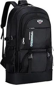 65L Hiking Backpack Black, Expandable Travel Hiking Daypacks, Waterproof Large Camping Backpack for Men Women, Foldable Lightweight Outdoor Sport Backpacking Backpack for Climbing Touringr
