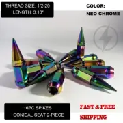 16PC EZ-GO CLUB CAR GOLF CART NEO CHROME 3.18'' 2-PIECE SPIKE LUG NUTS 1/2"-20
