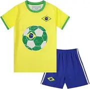 Uorrhaw Brazil Brasil Sports Football Boy Kid Youth Jersey Kit Shirt Shorts Set