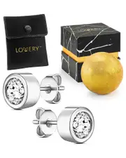 Lovery Sterling Silver Synthetic Diamond Earring Set with Pouch, Bath Bomb & Gift Box