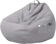 Bean Bag Chair Cover with Three Side Pockets(Without Filler),Bean Bag Chair Sofa Couch Cover,Washable Lazy Sofa Bean Bags,Beanbag Chair Cover for Adults Kids (Grey, S:27.5 x 31.4in)
