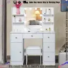 Large Makeup Vanity Table With Lighted Mirror & 10 LED Bulbs Dressing Desk White