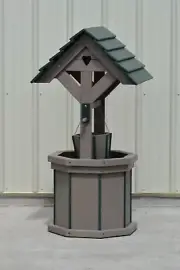 4 ft. HandCrafted Poly Wishing Well; with Flower Planter Bucket; Clay and Green