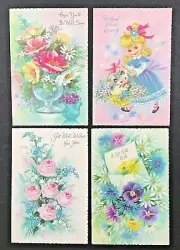 Get Well Cards Vintage SET of 4 SUNSHINE Flowers Greeting Cards UNUSED NOS
