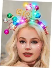 Light Up Christmas Headband Xmas Ball Hair Band Ugly Sweater Party Hairband