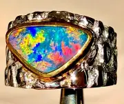 GIA "HANDSOME" Powerful Stellar Men's ring Australian Black Opal 9.5 VIDEO $1K
