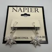 NAPIER Silver Snowflake Clear Crystal Drop Earrings Dangle AB Sparkling NEW!