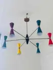 Handcrafted Brass Chandelier Modern 6 Arm 12 Light Stilnovo Sputnik Chandelier