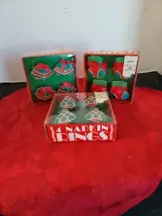 416. VINTAGE NEW SATIN CHRISTMAS NAPKIN RINGS BELLS, STOCKINGS OR XMAS TREES