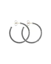 Lagos Beaded Thin Hoop Earrings, Sterling Silver, 35mm