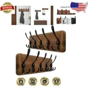 5 Triple Hook Rustic Wood Coat Hanger Rack - Perfect for Entryways (2 Pack)