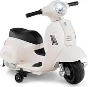 HONEY JOY Licensed Vespa Kids Ride on Motorcycle, 6V Battery Motorbike with LED Headlight & Horn Sound, Electric Ride on Car with Training Wheels for Boys & Girls 18-36 Months Old (White)