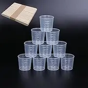 Muluo 60 Pcs Plastic Graduated Cups 30ml/1ounce Transparent Scale Cups for Epoxy Mixing, With 50 Pack Wooden Stirring Sticks for Paint, Stain, Resin