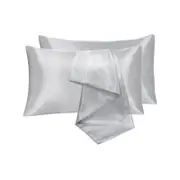 LINENOVA Satin Pillow Case Queen Size Pair Silver