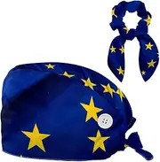 [YTYVAGT] Scrub Caps Women,Scrub Hats Suitable for Women,Blue Flag Art Pattern