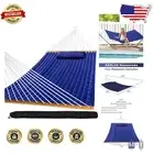 Elegant Reversible Outdoor Hammock with Detachable Pillow & Chains, Navy Blue