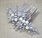 Silver tone hair comb bridal wedding crystal rhinestone hair accessories ha4856