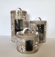 Set of 3 Temp-tations Old World Floral Taupe Classic Tin Canisters W/ Window New