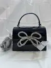 Aldo Black Purse NEW Straps Rhinestone Bow Handbag Clutch