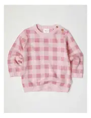 [Sprout] Essential Check Intarsia Knit Jumper in Baby Pink