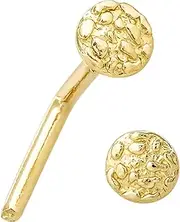 [Jewelry Avalanche] Solid 14K Yellow Gold Nugget Round Nose Stud, Round Shape Nose Ring 20G L-Bend, Ball-end, Nose Screw Stud, Unisex Nose Ring