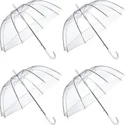 [Dwellia] Clear Wedding Umbrella Automatic Open Rounded Umbrella Windproof Bubble Umbrella J Handle Large Canopy Stick Umbrella for Bride Groom Photography Rain Ceremony