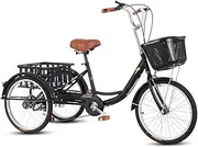 Three Wheel Bike, Adult Tricycle Anti-Rollover Adult Trike 20 Inch 3 Wheel Bike High Carbon Steel Frame Three Wheel Bikes Bicycles Cruise Bike with Shopping Basket Cycling Pedalling