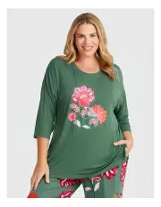 [Taking Shape] Bamboo Flower Bloom Pyjama Top in Ivy Green