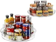 2-Pack Lazy Susan Turntable (23.5cm + 27cm), Clear Spinning Organiser for Kitchen Counter, Fridge, Cabinet Storage, Multifunctional Shelf for Bathroom, Pantry - Spice Rack & Perfume Organizer