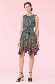 REBECCA TAYLOR LOUISA FLORAL MIXED PRINT DRESS SILK WOMENS S SMALL NEW